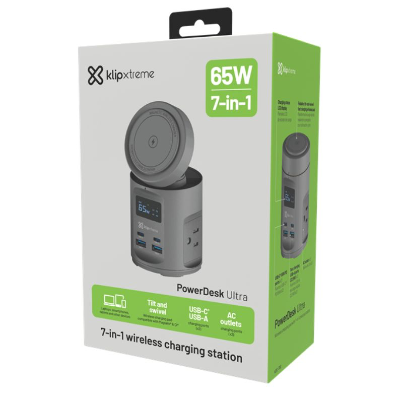 Estación de carga inalámbrica 7 en 1 Klip Xtreme PowerDesk Ultra KDC-700 Gris-3.webp